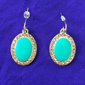 Rhinestone Encrusted Turquoise Gold Tone Earrings